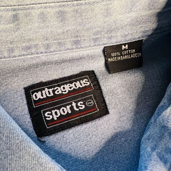 Patriotic Outrageous Sport Men Denim Button Down Shirt Blue Embroidered Cotton L - Picture 5 of 13